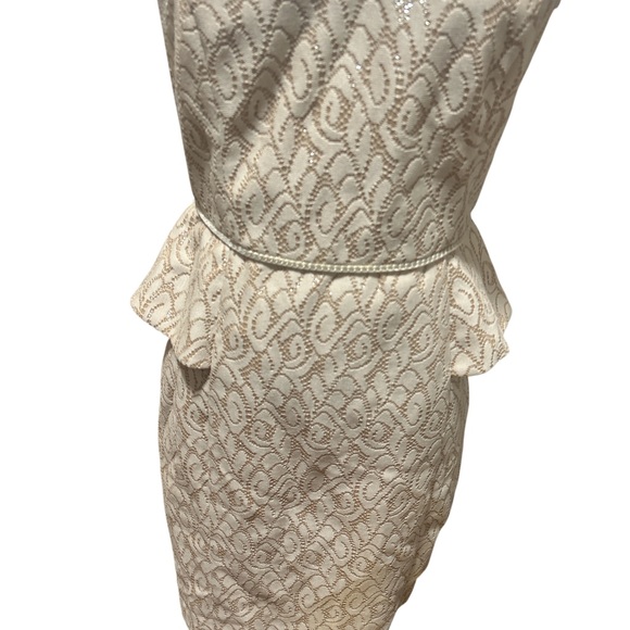 Belle Badgley Mischka Cream Peplum Dress Sz 4 Textured Formal Dress - Picture 3 of 8
